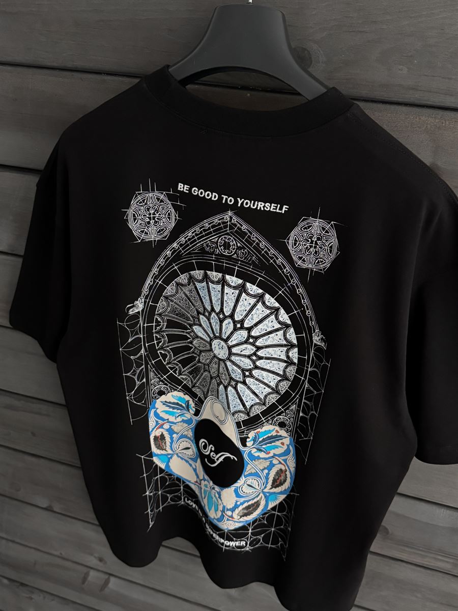 Black Self-Embroidered Back Print Oversize T-Shirt SW-5056