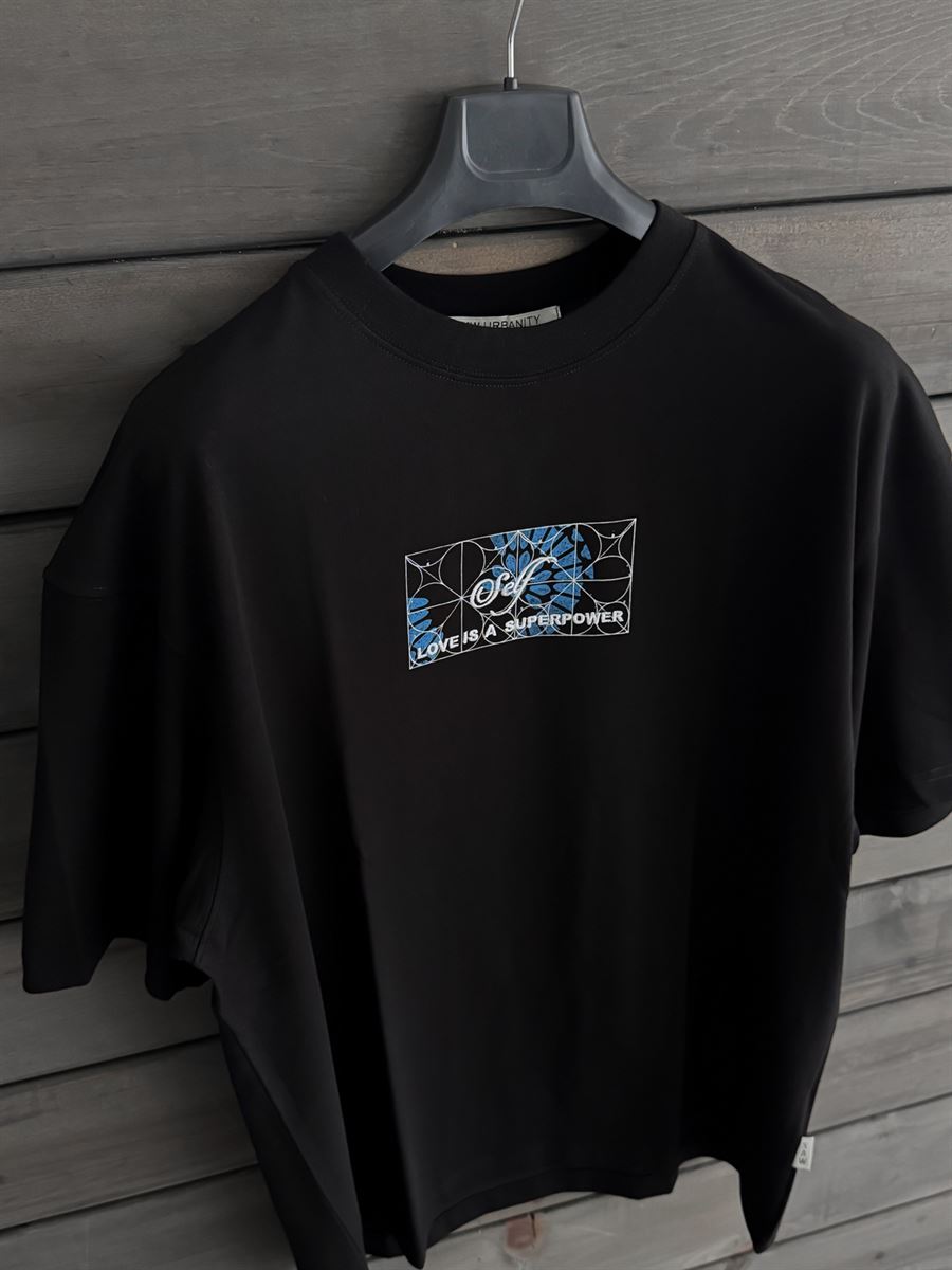 Black Self-Embroidered Back Print Oversize T-Shirt SW-5056