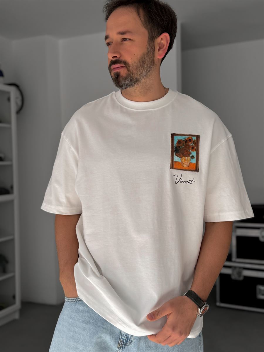White Vincent Patch Oversize T-Shirt SW-5083