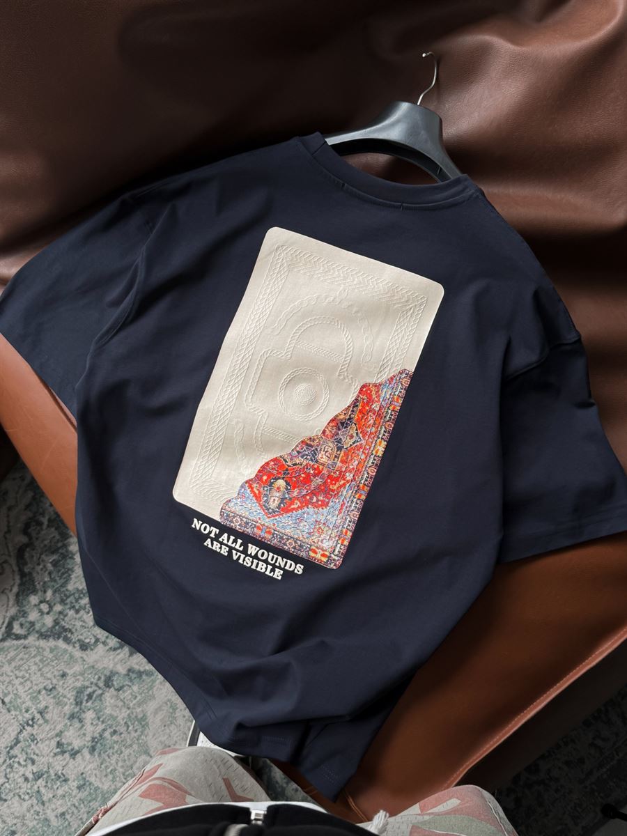 Navy Blue Back Embossed Oversize T-Shirt SW-5084