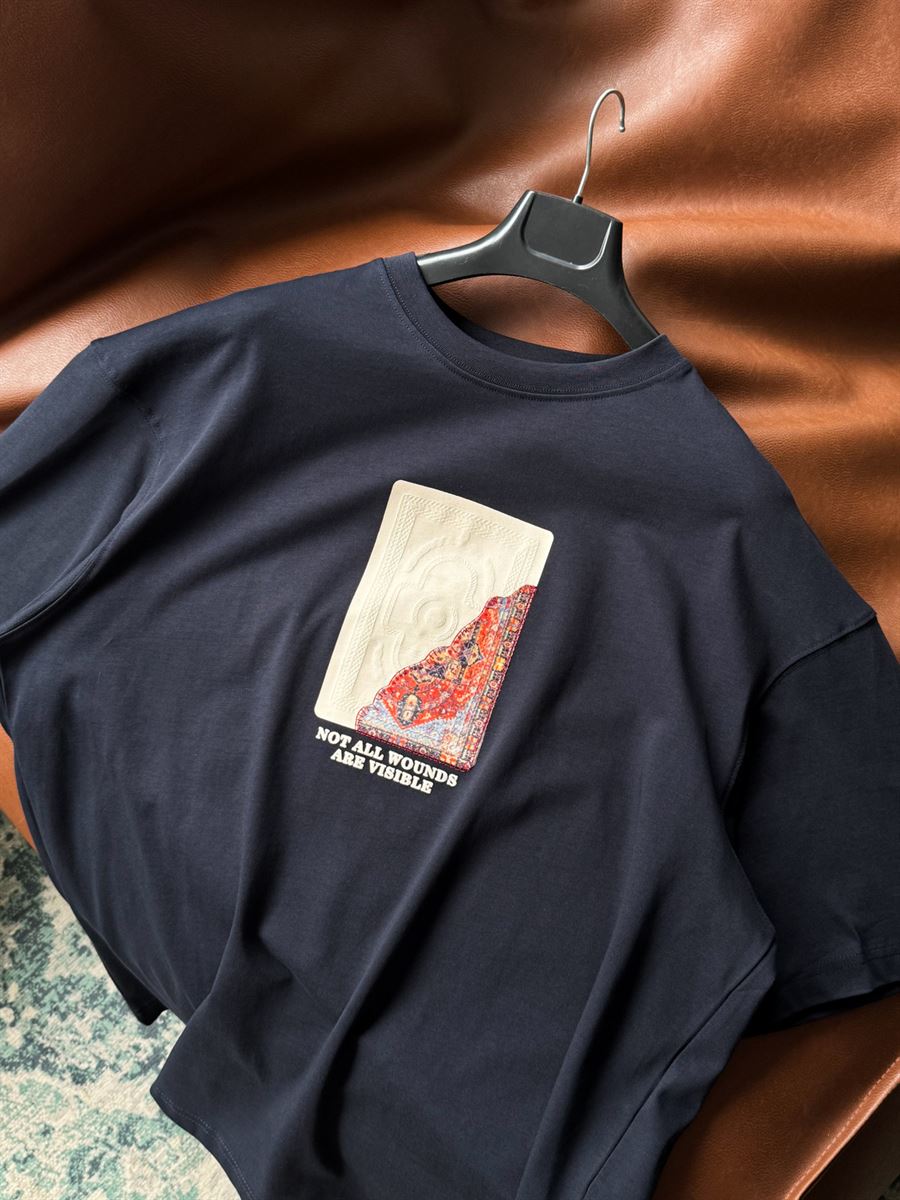 Navy Blue Back Embossed Oversize T-Shirt SW-5084