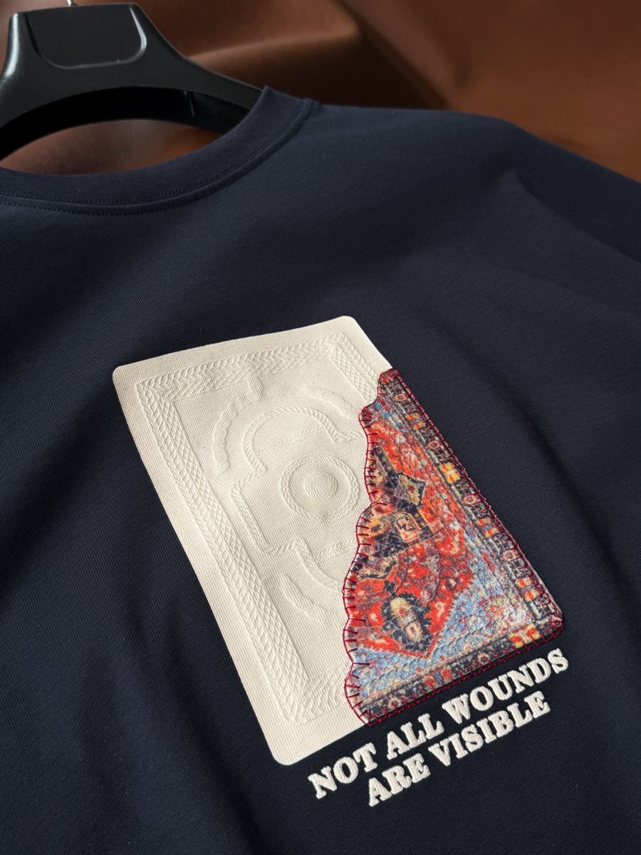Navy Blue Back Embossed Oversize T-Shirt SW-5084