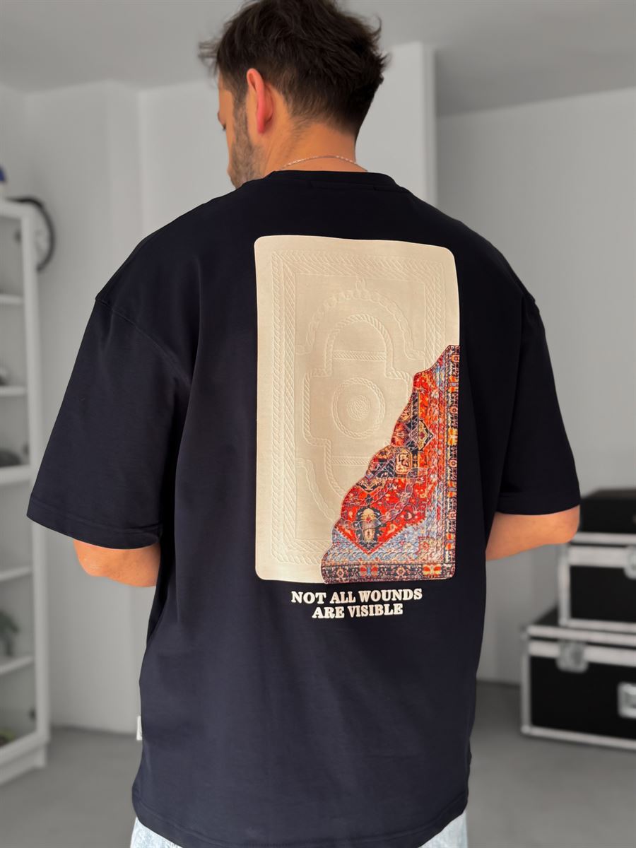 Navy Blue Back Embossed Oversize T-Shirt SW-5084