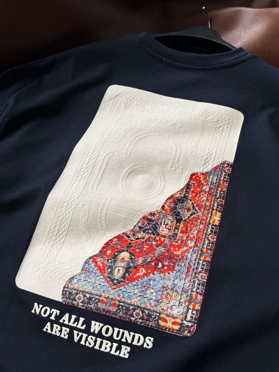 Navy Blue Back Embossed Oversize T-Shirt SW-5084
