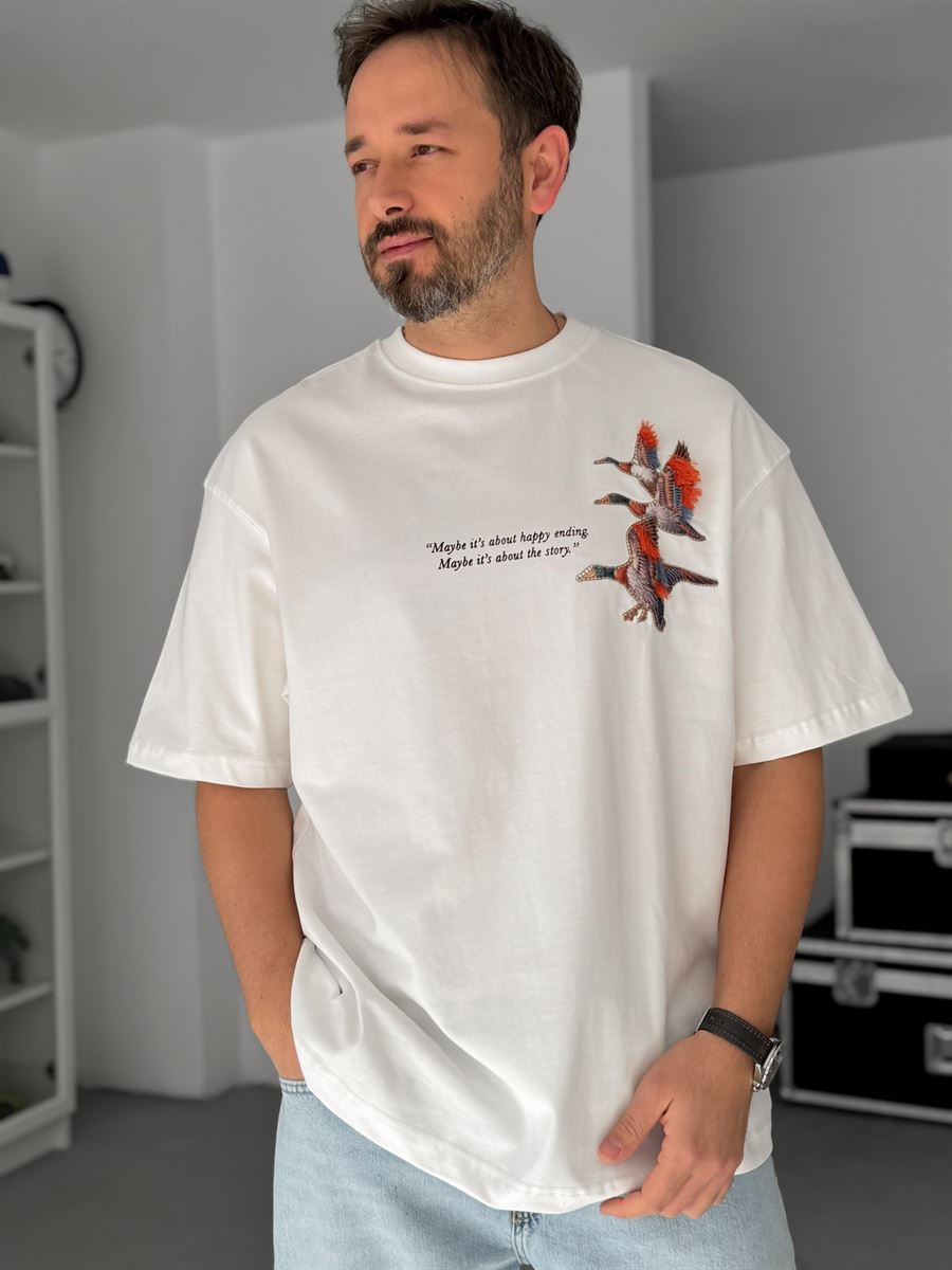 White Goose Patch Oversize T-Shirt SW-5057