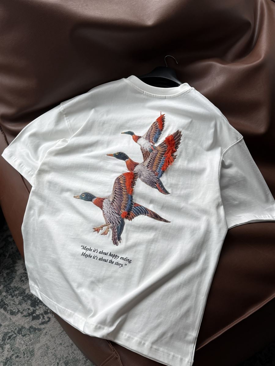 White Goose Patch Oversize T-Shirt SW-5057