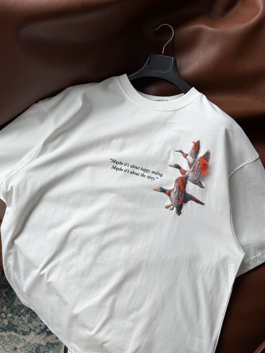White Goose Patch Oversize T-Shirt SW-5057