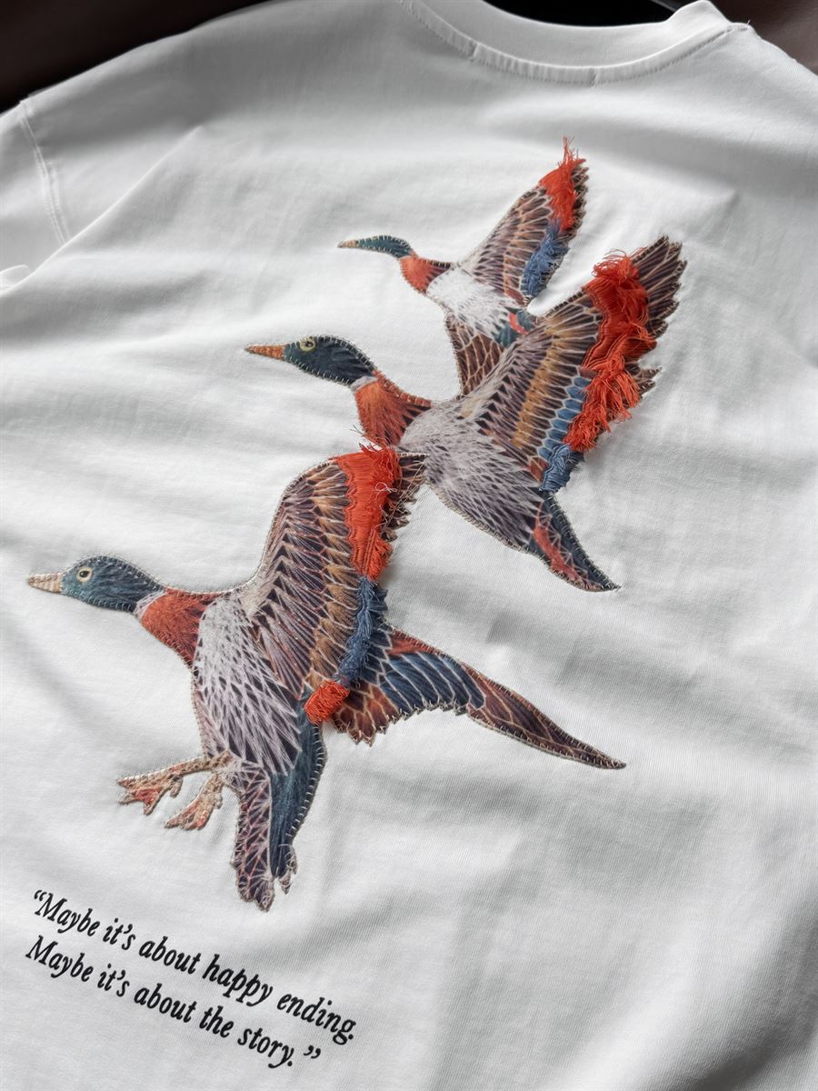 White Goose Patch Oversize T-Shirt SW-5057