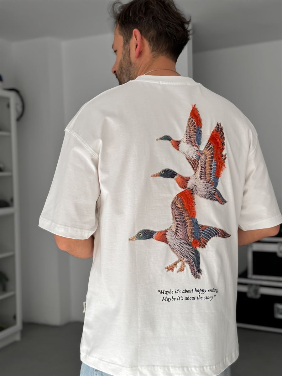 White Goose Patch Oversize T-Shirt SW-5057