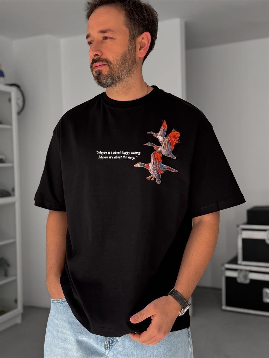 Black Goose Patch Oversize T-Shirt SW-5057
