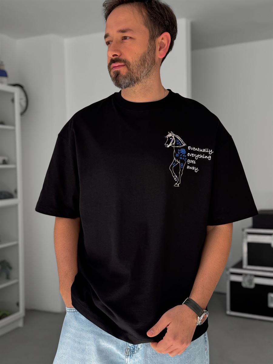 Black Floral Embroidered Oversize T-Shirt SW-5054