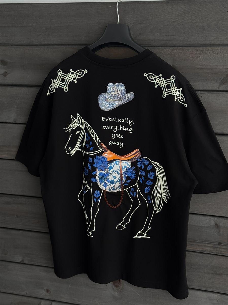 Black Floral Embroidered Oversize T-Shirt SW-5054