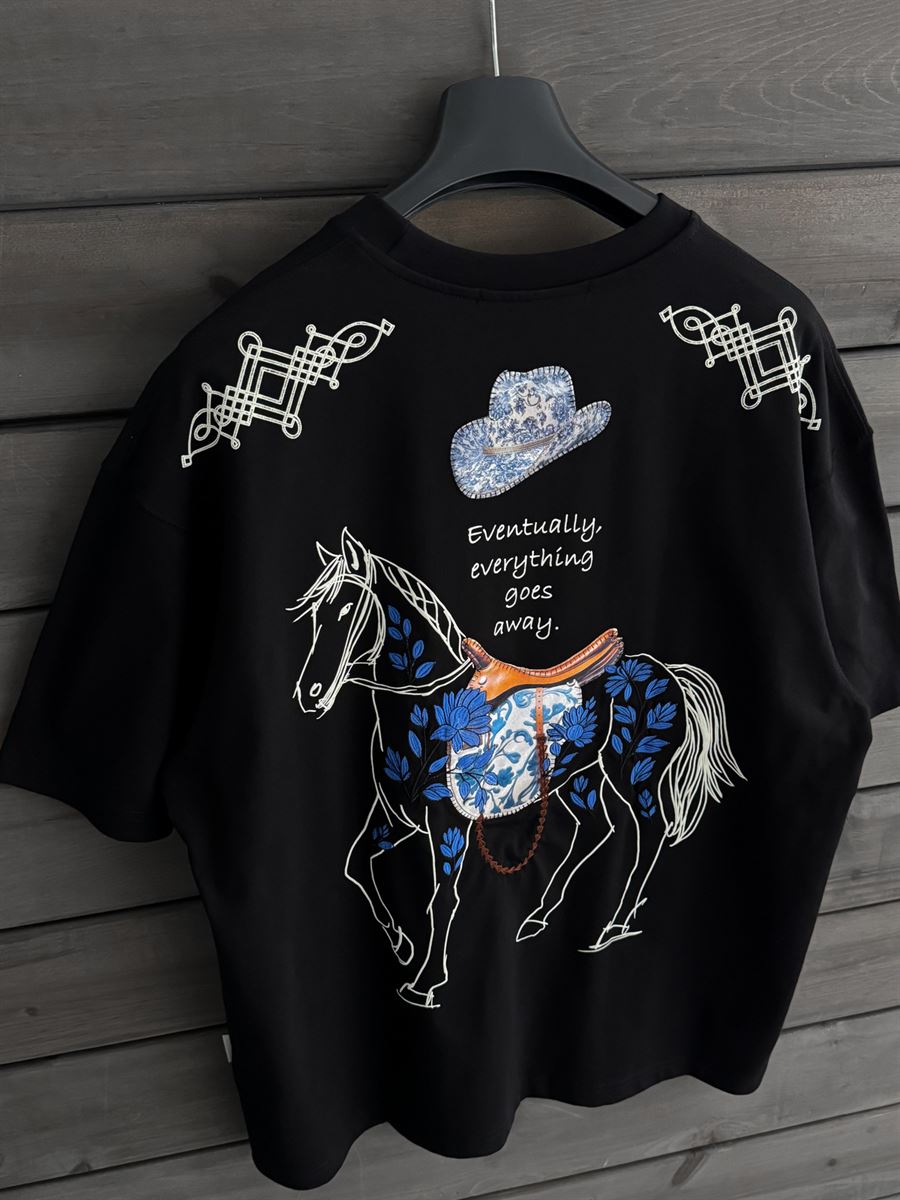 Black Floral Embroidered Oversize T-Shirt SW-5054
