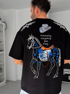 Black Floral Embroidered Oversize T-Shirt SW-5054