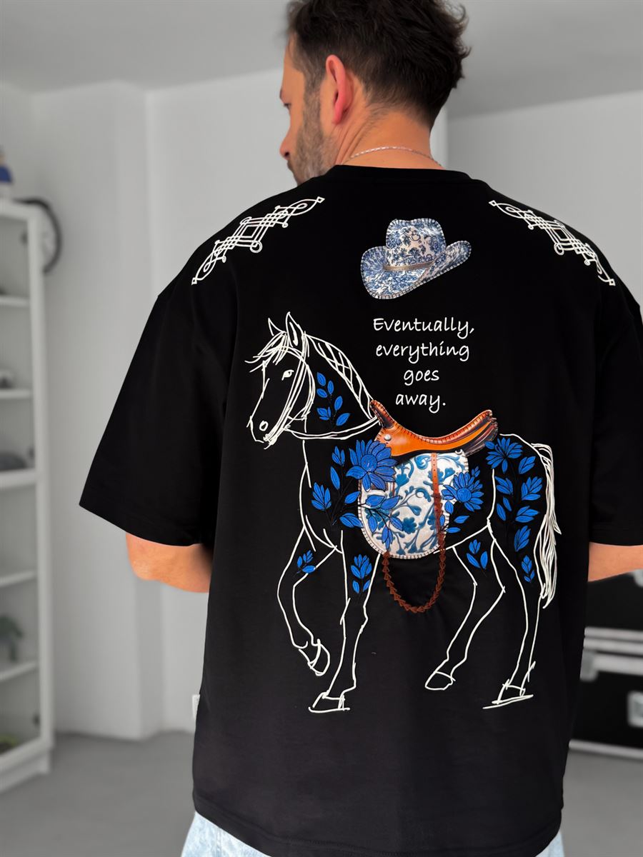 Black Floral Embroidered Oversize T-Shirt SW-5054