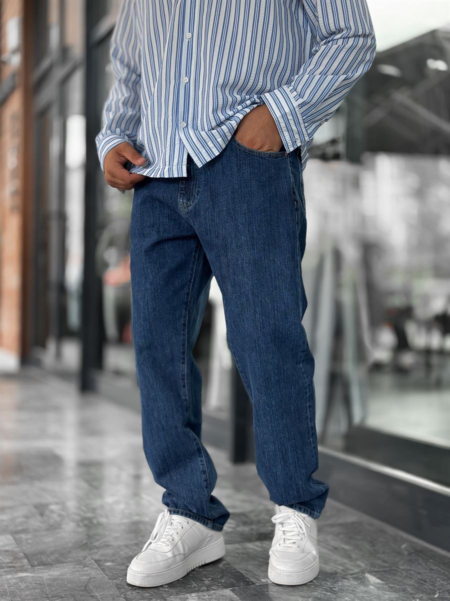 Navy Blue Speckled Baggy Jeans GJ-16957-16974