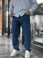 Navy Blue Speckled Baggy Jeans GJ-16957-16974