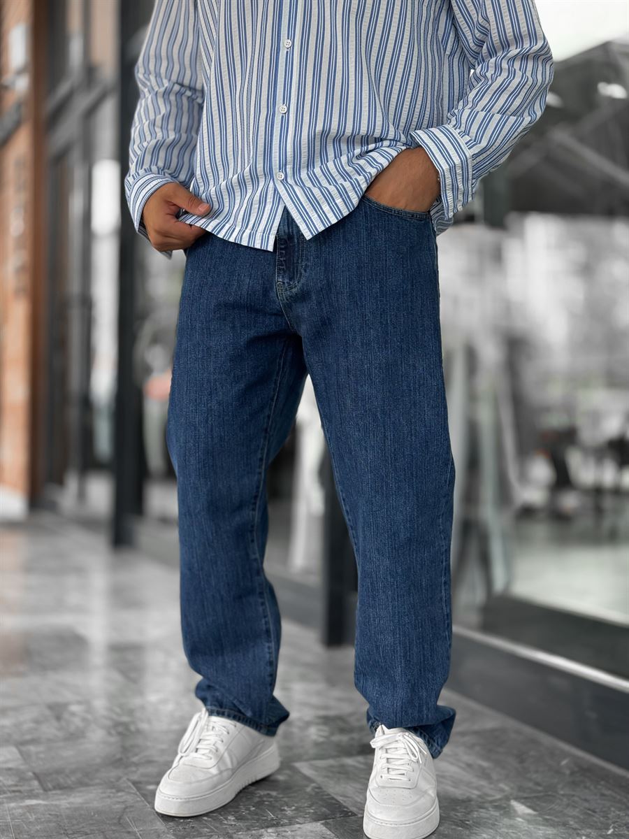 Navy Blue Speckled Baggy Jeans GJ-16957-16974
