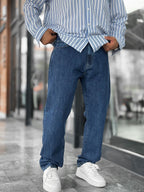 Navy Blue Speckled Baggy Jeans GJ-16957-16974
