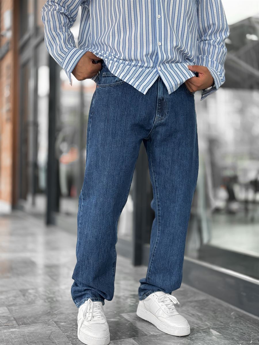 Navy Blue Speckled Baggy Jeans GJ-16957-16974