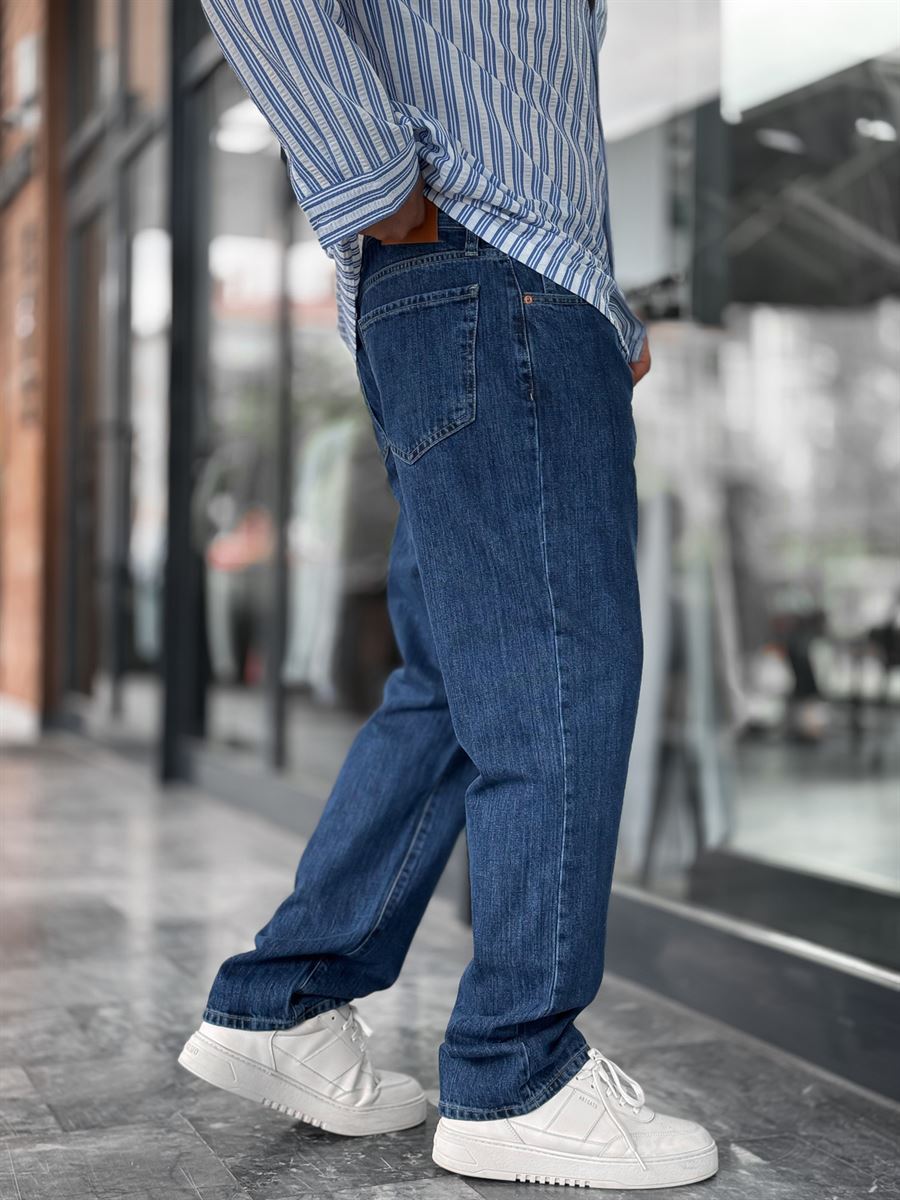 Navy Blue Speckled Baggy Jeans GJ-16957-16974