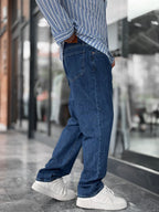 Navy Blue Speckled Baggy Jeans GJ-16957-16974