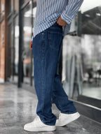 Navy Blue Speckled Baggy Jeans GJ-16957-16974