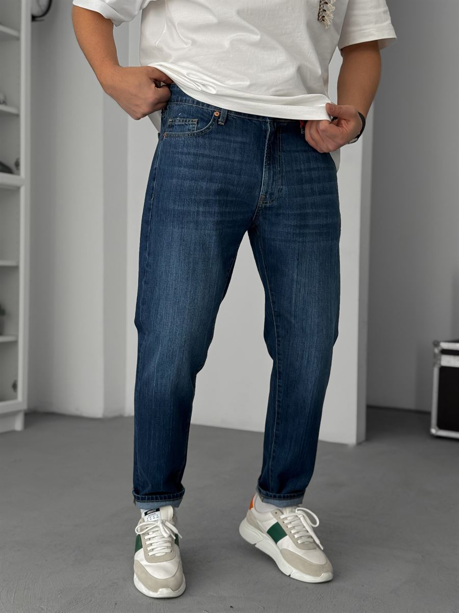 Dark Blue Washed Effect Boyfriend Jeans GJ-17058