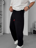 Black Baggy Sweatpants with Stitch Detail GJ-17064