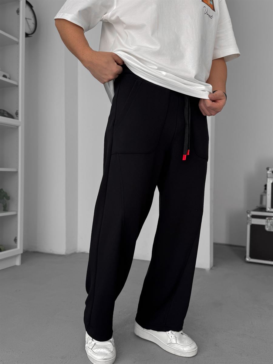 Black Baggy Sweatpants with Stitch Detail GJ-17064