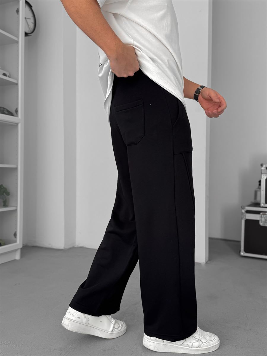 Black Baggy Sweatpants with Stitch Detail GJ-17064