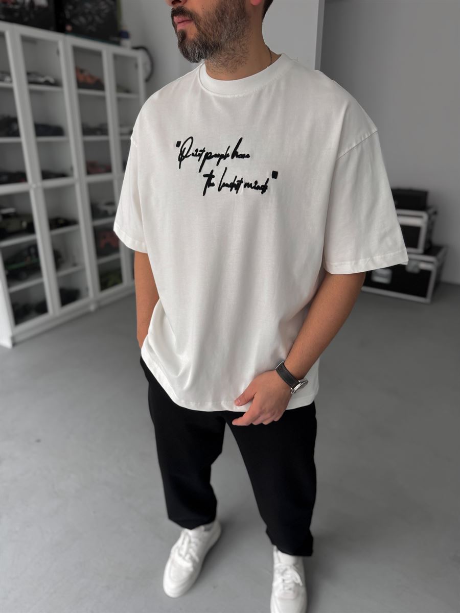 White Oversize T-Shirt with Embossed Back Embroidery SW-5116