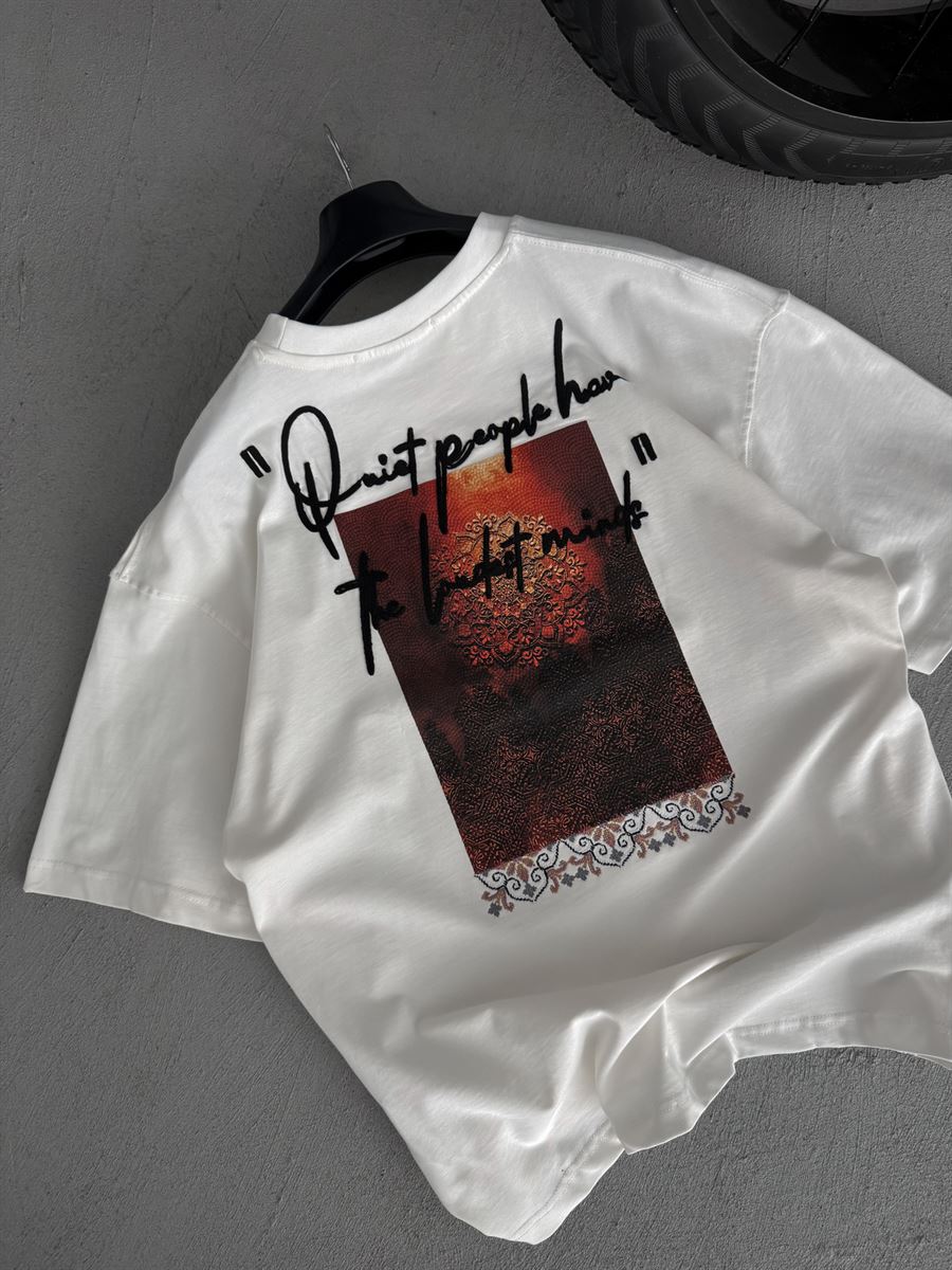 White Oversize T-Shirt with Embossed Back Embroidery SW-5116