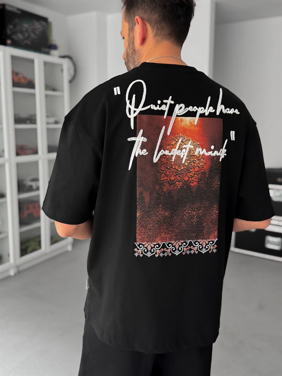 Black Oversize T-Shirt with Embossed Back Embroidery SW-5116