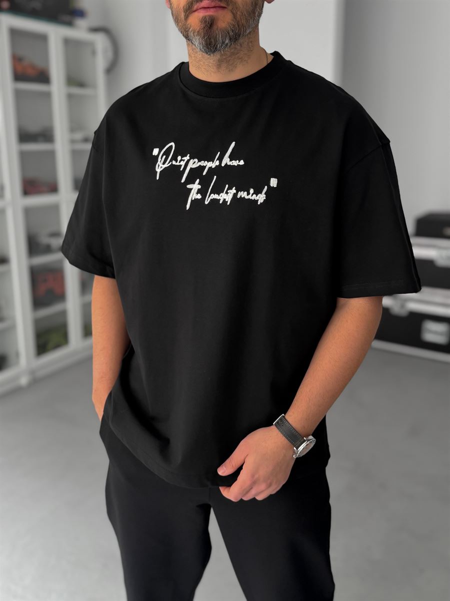 Black Oversize T-Shirt with Embossed Back Embroidery SW-5116