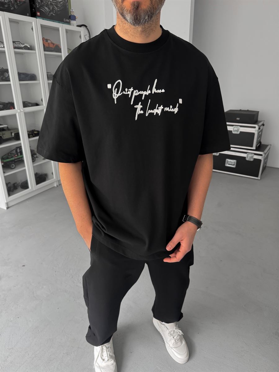 Black Oversize T-Shirt with Embossed Back Embroidery SW-5116