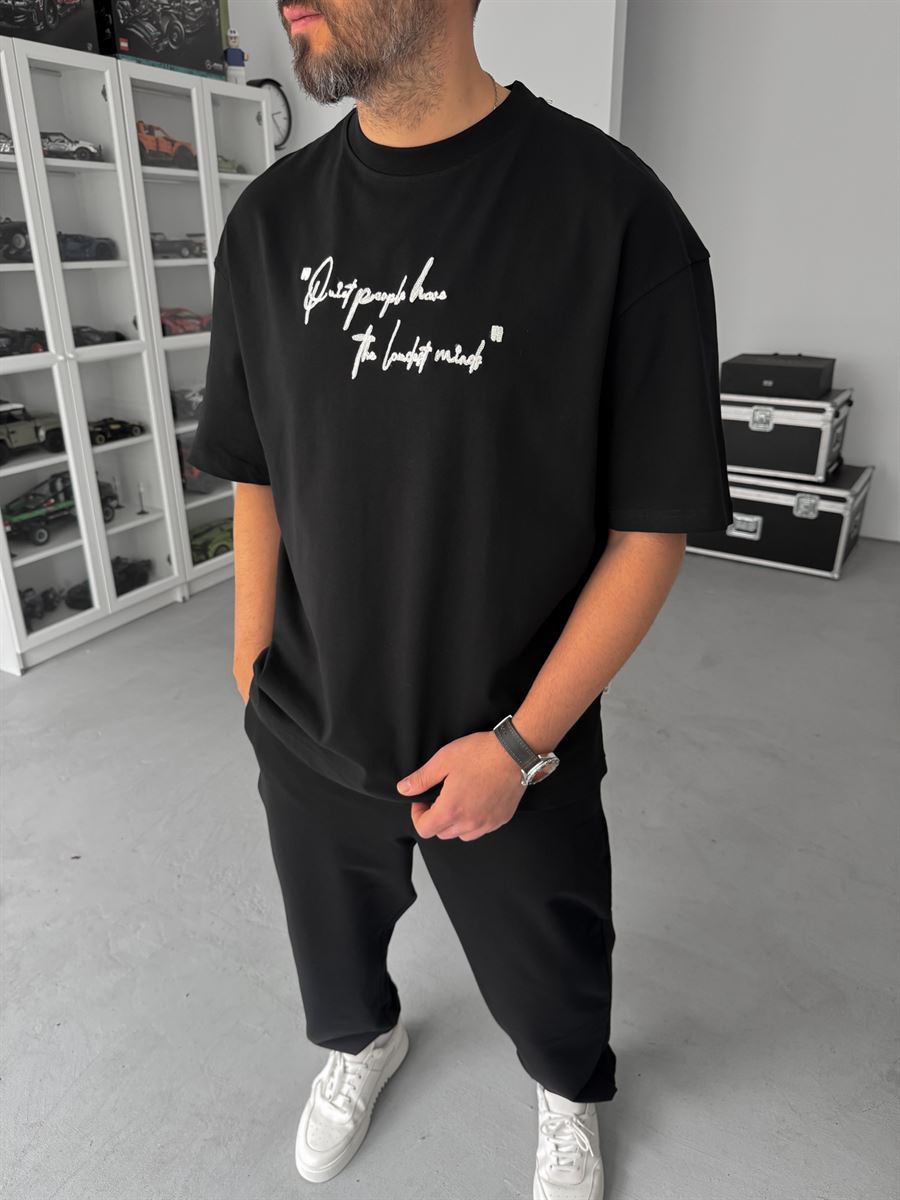 Black Oversize T-Shirt with Embossed Back Embroidery SW-5116