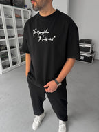 Black Oversize T-Shirt with Embossed Back Embroidery SW-5116