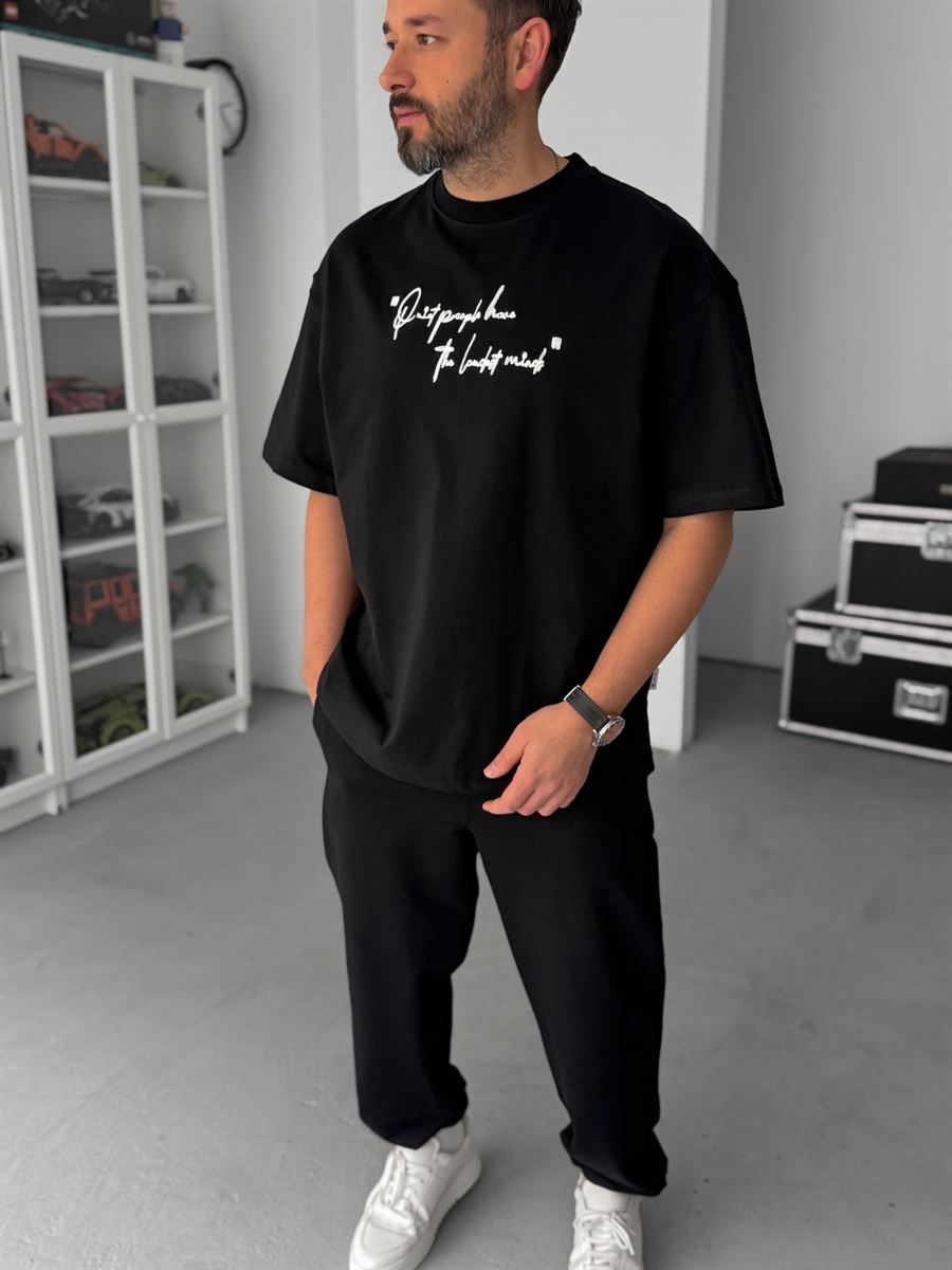 Black Oversize T-Shirt with Embossed Back Embroidery SW-5116