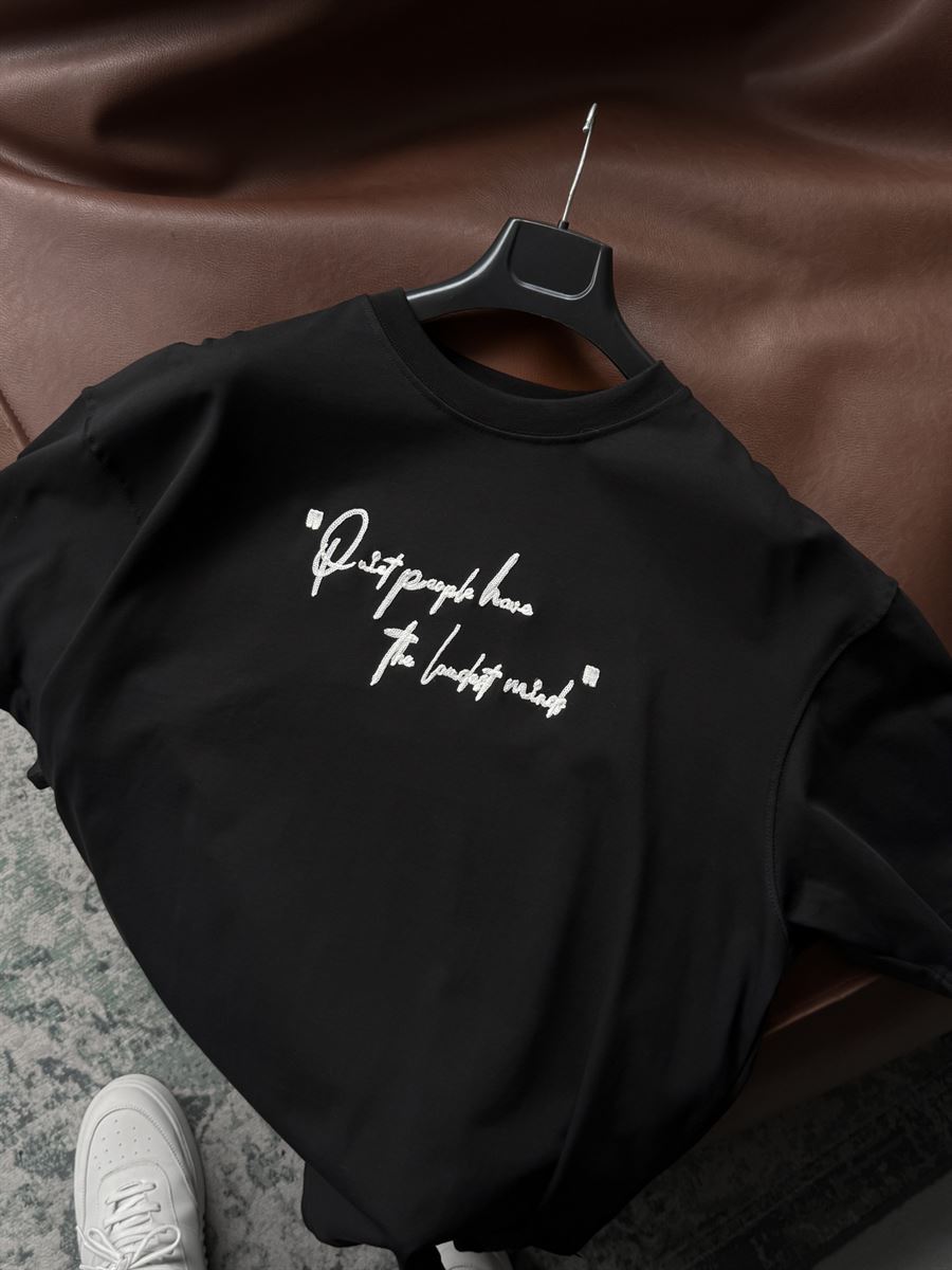 Black Oversize T-Shirt with Embossed Back Embroidery SW-5116