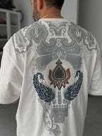 White Embroidered Carpet Patch Oversize T-Shirt SW-5112