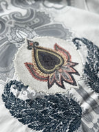 White Embroidered Carpet Patch Oversize T-Shirt SW-5112