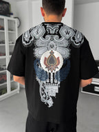 Black Embroidered Carpet Patch Oversize T-Shirt SW-5112