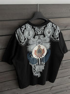 Black Embroidered Carpet Patch Oversize T-Shirt SW-5112