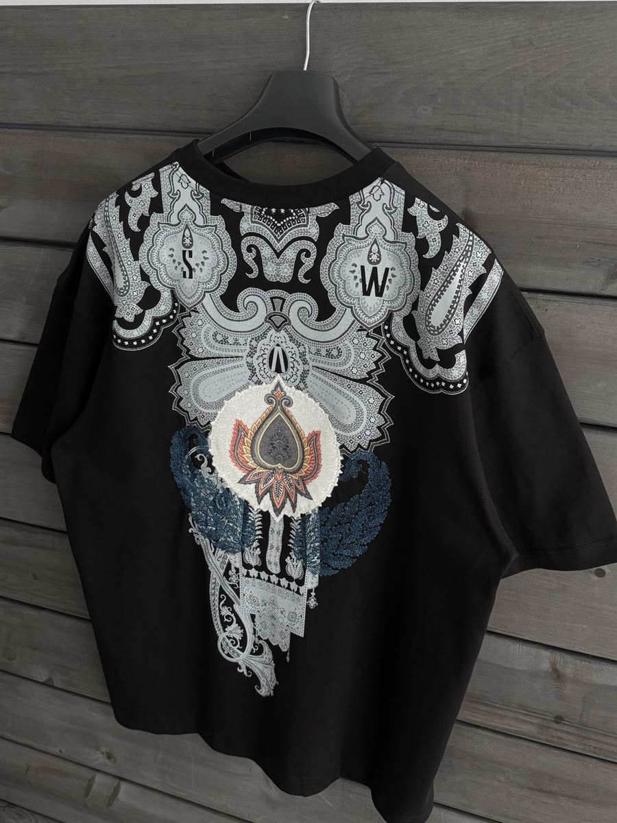 Black Embroidered Carpet Patch Oversize T-Shirt SW-5112