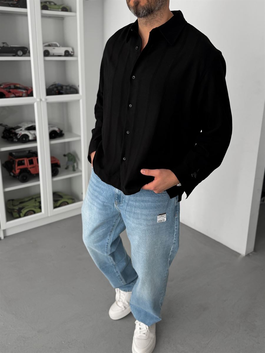 Black Vertical Striped Shirt JJ-134