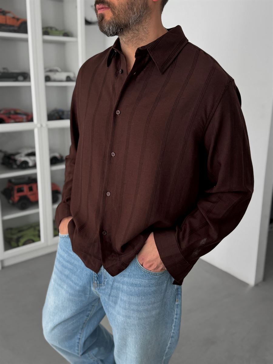 Coffee Vertical Striped Shirt JJ-134