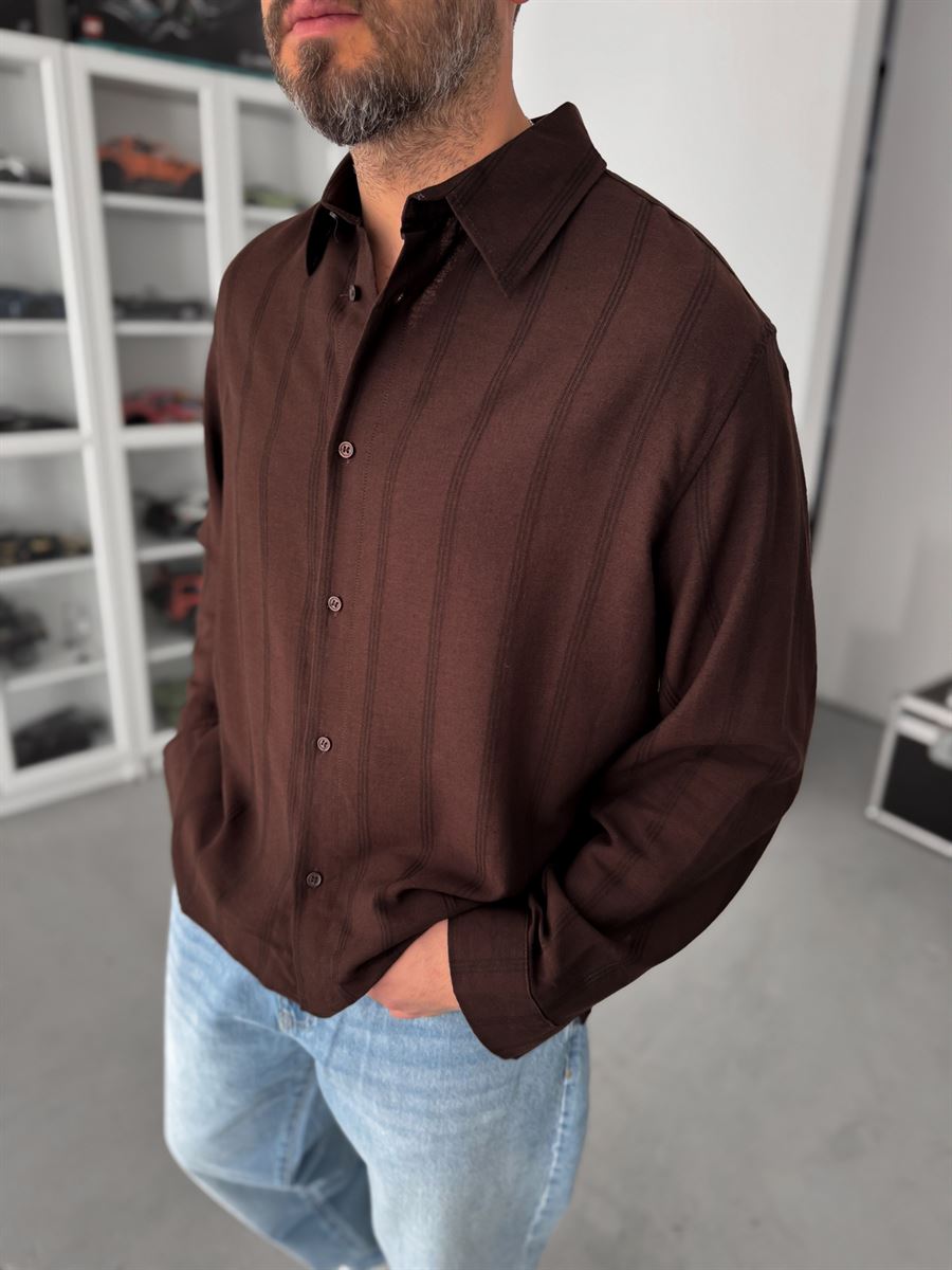 Coffee Vertical Striped Shirt JJ-134