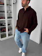 Coffee Vertical Striped Shirt JJ-134