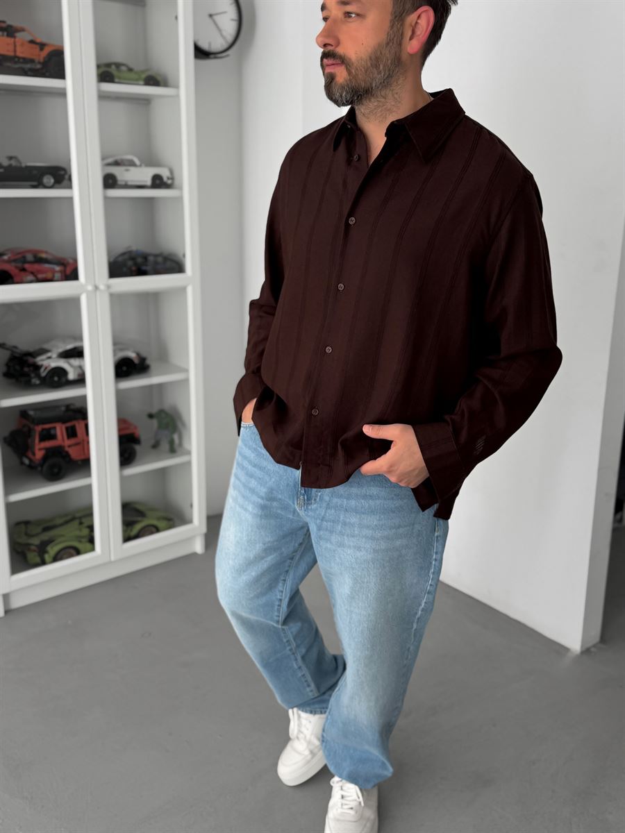 Coffee Vertical Striped Shirt JJ-134